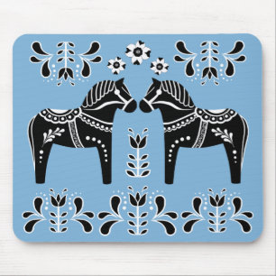 Tapis De Souris Cheval folklorique noir/blanc de Dala/frison