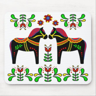 Tapis De Souris Cheval folklorique noir/coloré de Dala/frison
