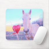 Tapis De Souris Cheval jaune et Coeur rouge (Avec souris)