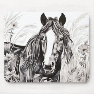 Tapis De Souris Cheval Nature Paisible Prairie Croquis Style de de