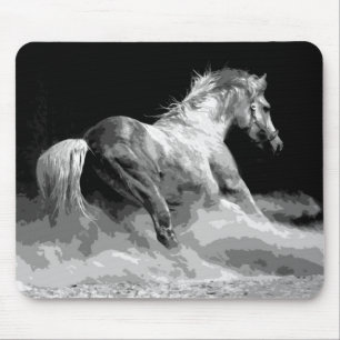 Tapis De Souris Cheval noir et blanc en action