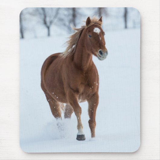 Tapis De Souris Cheval simple courant dans la neige (Devant)