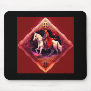Tapis De Souris Chevalier Armuré À Red Cape Rides Une Unicorne