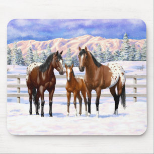 Tapis De Souris Chevaux Appaloosa De Baie Brown En Neige