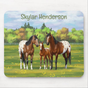 Tapis De Souris Chevaux Appaloosa De Baie Brown En Pâturage D'Été
