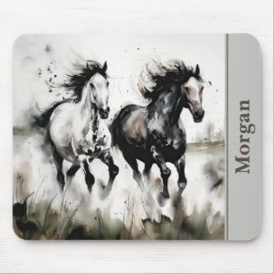Tapis De Souris Chevaux courant noir et blanc