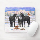 Tapis De Souris Chevaux Du Quartier Noir En Neige (Avec souris)