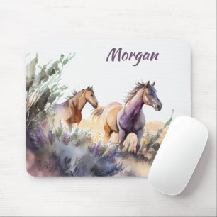 Tapis De Souris Chevaux Sauvages Aquarelle Personnalisés
