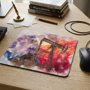 Tapis De Souris Chèvre de pompage icône texane aquarelle avec drap