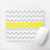 Tapis De Souris Chevron Lt Gris Blanc Monogramme Nom Jaune (Avec souris)