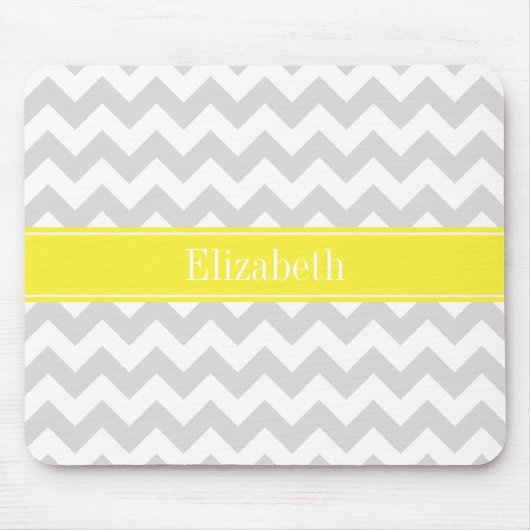 Tapis De Souris Chevron Lt Gris Blanc Monogramme Nom Jaune (Devant)