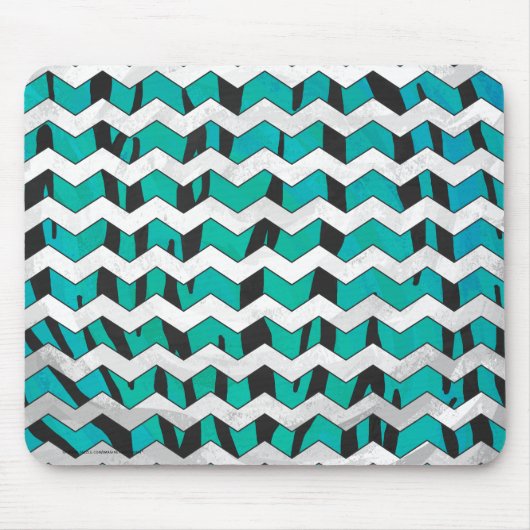 Tapis De Souris Chevron Tiger noir et Turquoise (Devant)