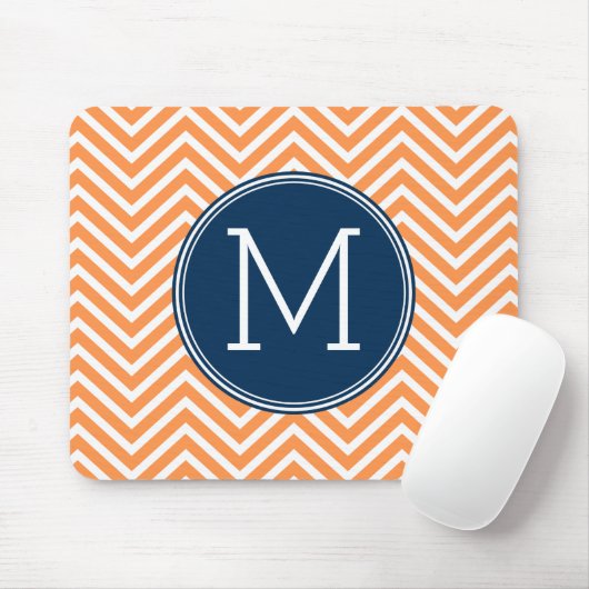 Tapis De Souris Chevrons de marine et d'orange avec Monogramme per (Avec souris)