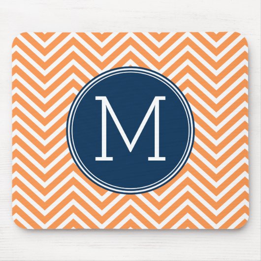 Tapis De Souris Chevrons de marine et d'orange avec Monogramme per (Devant)