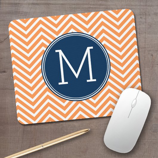 Tapis De Souris Chevrons de marine et d'orange avec Monogramme per