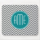 Tapis De Souris Chevrons turquoises au charbon de bois Monogramme (Devant)