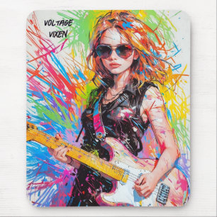 Tapis De Souris Chic Abstrait anime femme rock guitariste