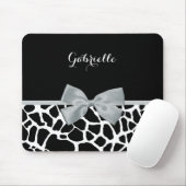 Tapis De Souris Chic Black and White Giraffe Print Silver Gray Bow (Avec souris)