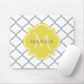 Tapis De Souris Chic Blanc Gris Quatrefoil Jaune Nom Monogramme (Avec souris)