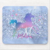 Tapis De Souris Chic bleu licorne parties scintillant étoiles mono (Devant)