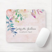Tapis De Souris Chic Blush Aquarelle Florale Monogramme Texte pers (Avec souris)