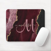 Tapis De Souris Chic Bourgogne Or Agate Script Personnalisé Monogr (Avec souris)