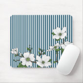 Tapis De Souris Chic Dogwood Blossoms & Stripes Pad Souris (Avec souris)
