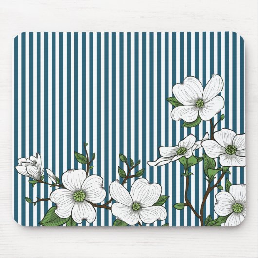 Tapis De Souris Chic Dogwood Blossoms & Stripes Pad Souris (Devant)
