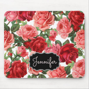 Tapis De Souris Chic Elegant Vintage rose rouge roses nom floral