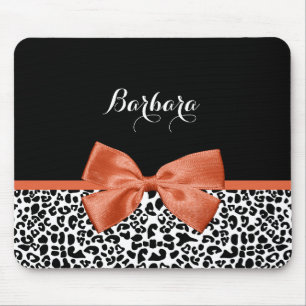 Tapis De Souris Chic Empreinte de léopard Brûlé Orange Bow Avec No