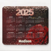 Tapis De Souris Chic fleur rouge faux or parties scintillant monog (Devant)