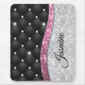 Tapis De Souris Chic girly faux parties scintillant argent noir ro (Devant)