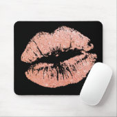 Tapis De Souris Chic Glitter Effect Rose-Gold Lips Black Mousepad (Avec souris)