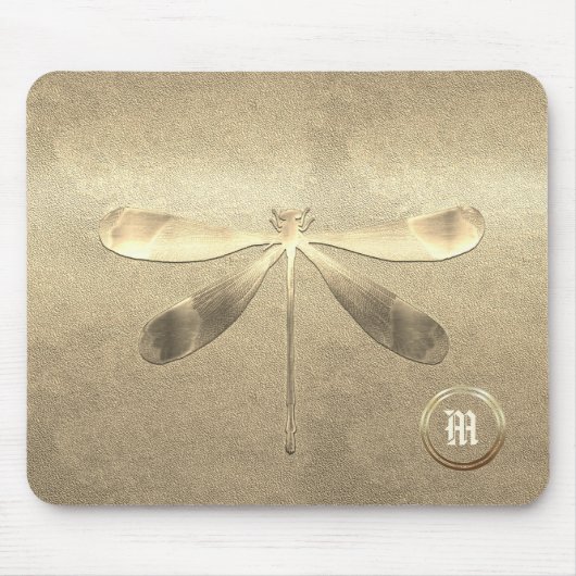 Tapis De Souris Chic Gold Dragonfly Monogrammé (Devant)