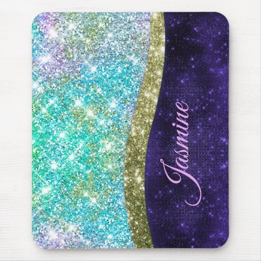 Tapis De Souris Chic irisé violet bleu faux parties scintillant mo (Devant)