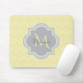 Tapis De Souris Chic Jaune Art Déco Scallops Grey Monogramme Nom (Avec souris)
