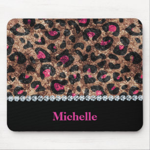 Tapis De Souris Chic losange d'animal rose léopard personnalisé