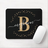 Tapis De Souris Chic Modern Girly Black Gold Nom Script Monogramme (Avec souris)