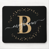 Tapis De Souris Chic Modern Girly Black Gold Nom Script Monogramme (Devant)