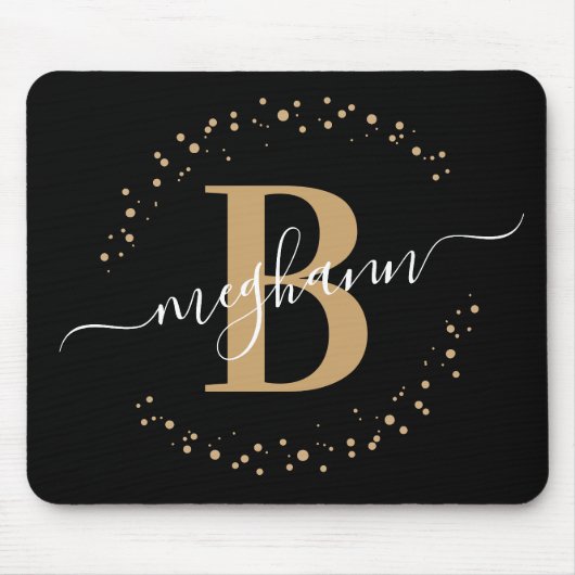 Tapis De Souris Chic Modern Girly Black Gold Nom Script Monogramme (Devant)