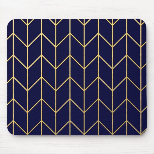 Tapis De Souris Chic moderne de bleu marine de Chevron d'or jaune (Devant)