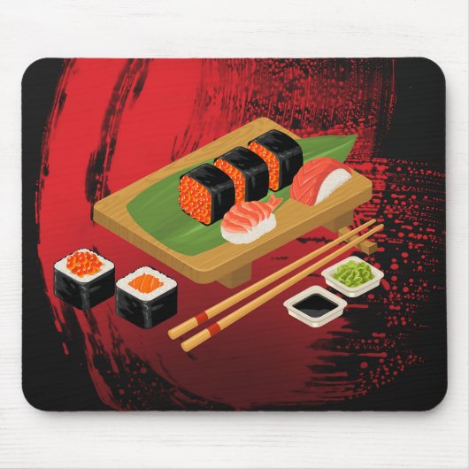 Tapis De Souris Chic Moderne élégant Sushi noir & rouge (Devant)