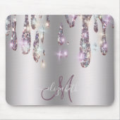 Tapis De Souris Chic Moderne Gouttes d'Argent Monogramme (Devant)