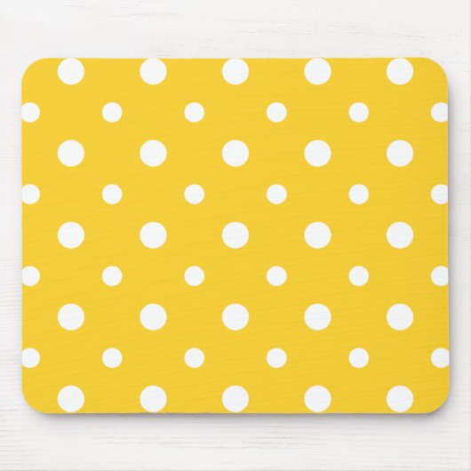 Tapis De Souris Chic Mousepad : Polkas Jumbo blanc sur Jumbo jaune (Devant)