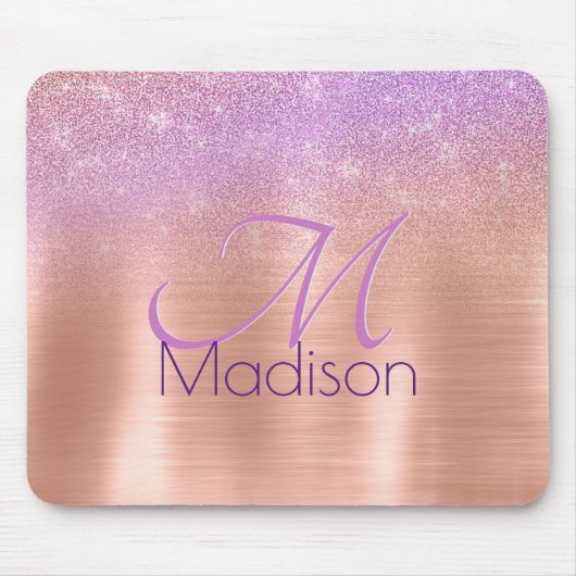 Tapis De Souris Chic ombre rose rose rose parties scintillant mono (Devant)
