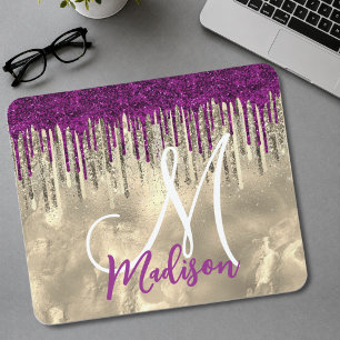 Tapis De Souris Chic or doré, liseré de paillettes rose vif violet