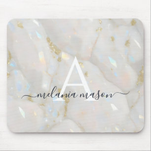 Tapis De Souris Chic or Opal Gemstone Marble Monogramme