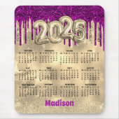 Tapis De Souris Chic or rose chaud gouttes monogramme calendrier 2 (Devant)
