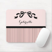 Tapis De Souris Chic Paris rose Pinstripes noir Bow et nom (Avec souris)