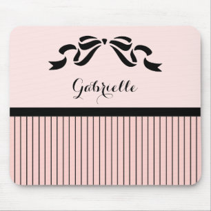 Tapis De Souris Chic Parisien Pinstripes noir Bow and Name